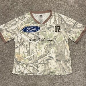Official Ford Camouflage V neckT-Shirt Jersey Style Green Brown Womens size XS